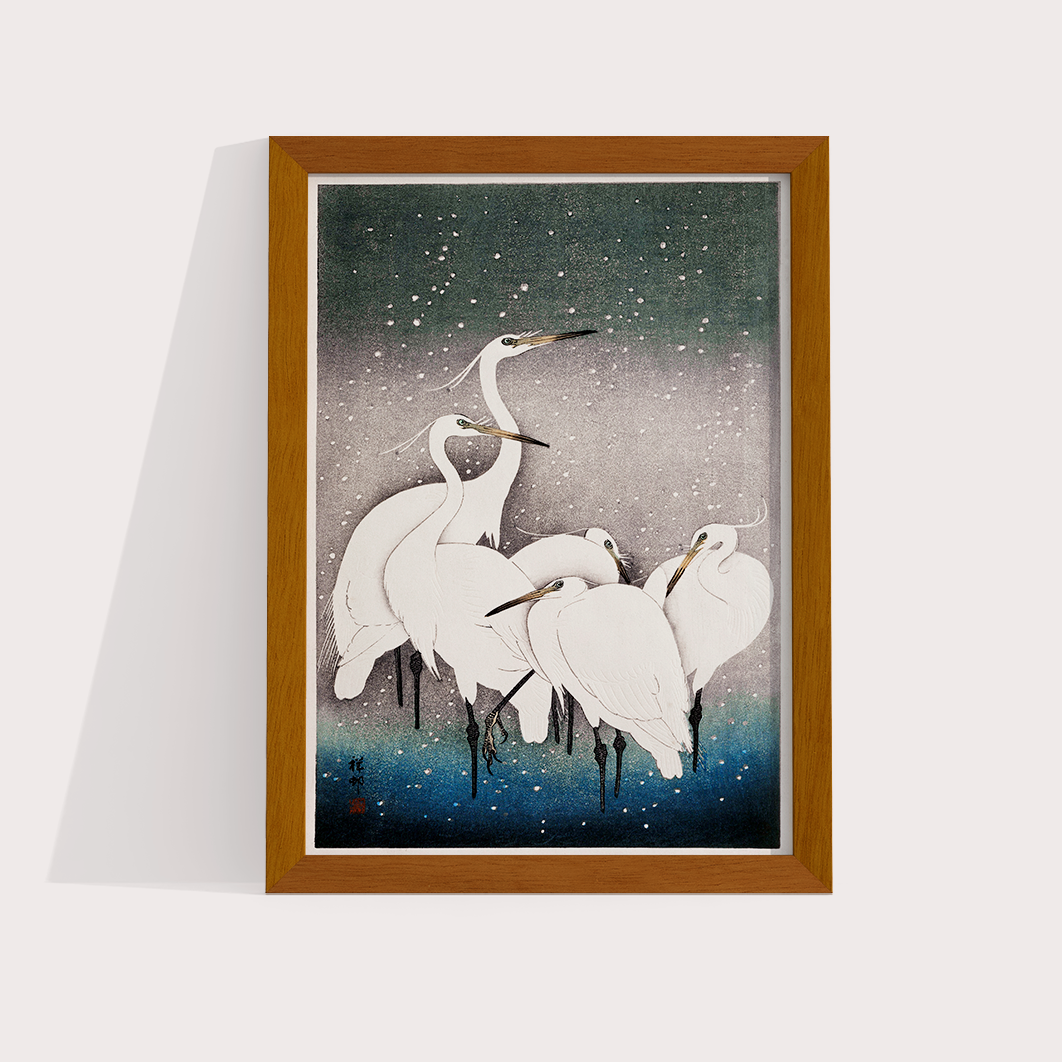Grupo de garças - arte japonesa por Ohara Koson