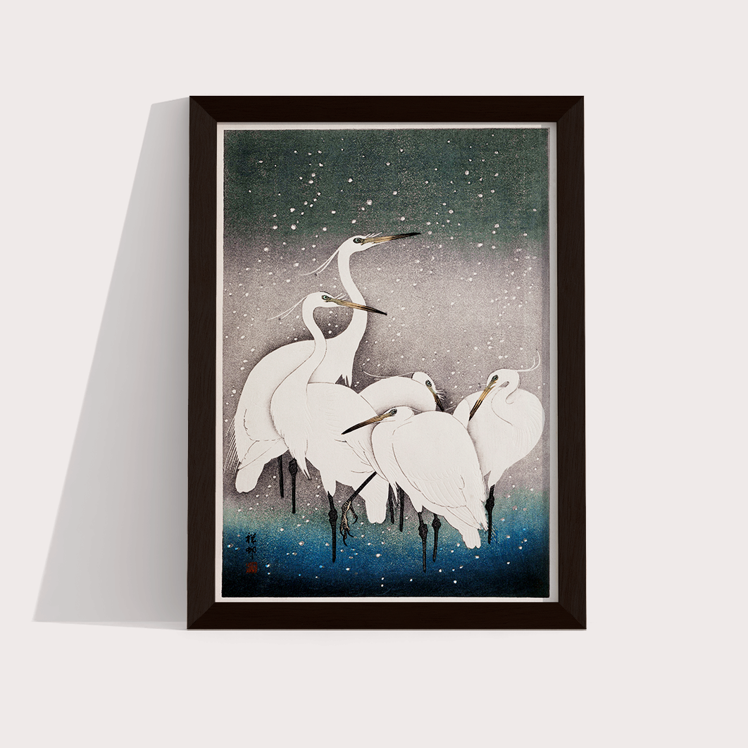 Grupo de garças - arte japonesa por Ohara Koson