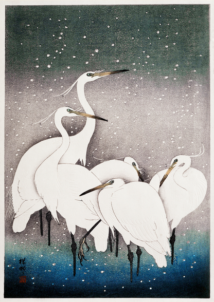 Grupo de garças - arte japonesa por Ohara Koson